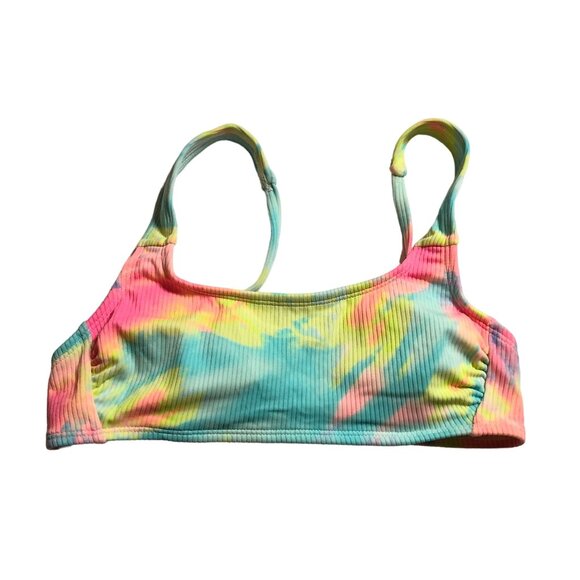 Xhilaration Rainbow Tie-Dye Ribbed Bikini Top Removable Cups XS - Picture 1 of 4